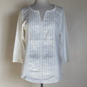 Sonoma Lightweight Knit Tee Pleated Woven Fabric Front with Lacey Braid Trim s L